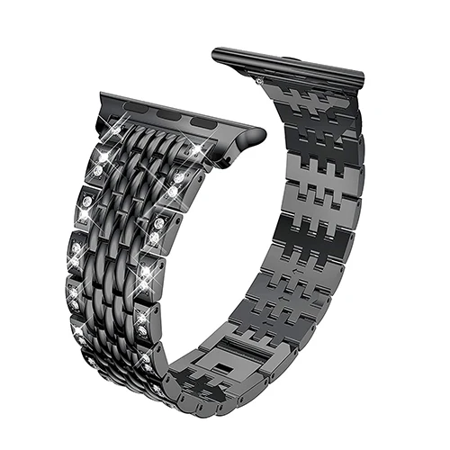 Ремешок для Apple Watch 5 4 Band 44 мм 40 мм Роскошная рифленая нержавеющая сталь для Iwatch 3 2 1 Band 42 мм 38 мм Металлические Часы с браслетом - Цвет ремешка: black