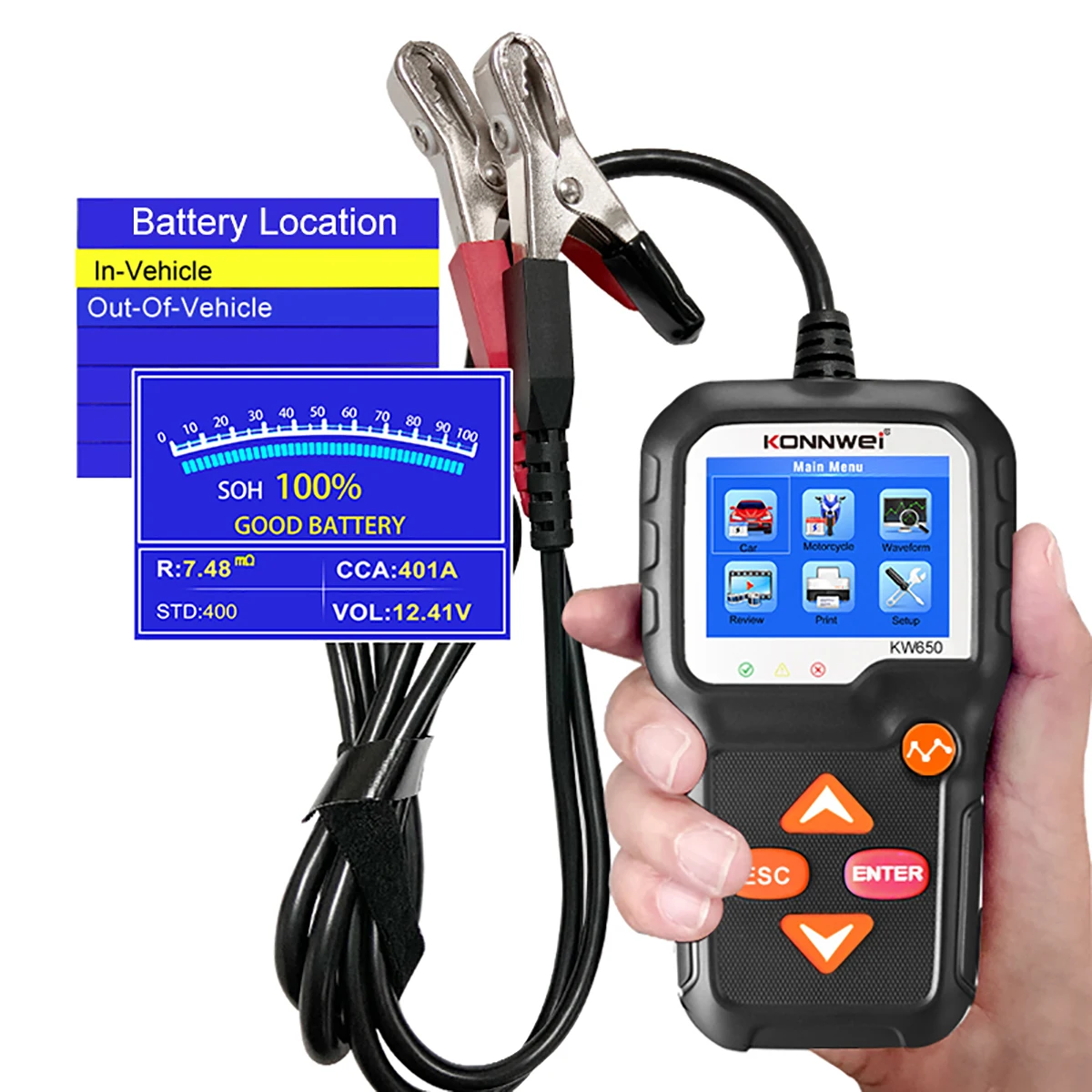 

KONNWEI KW650 Car Motorcycle 12V 6V Lead-Acid Battery Tester 100 to 2000 CCA System Auto Analyzer Quick Charging Cranking Tools