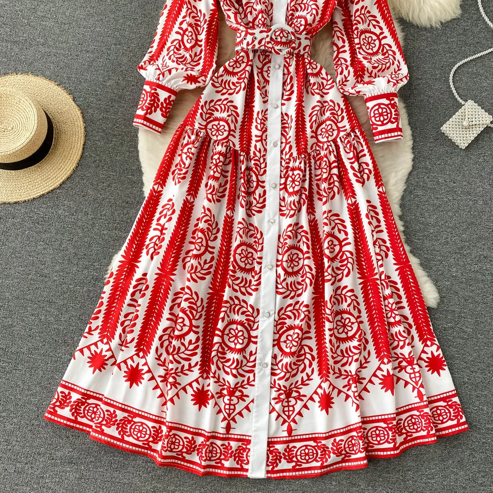 Женское длинное платье с винтажным принтом однобортное этническое Платье Бохо
