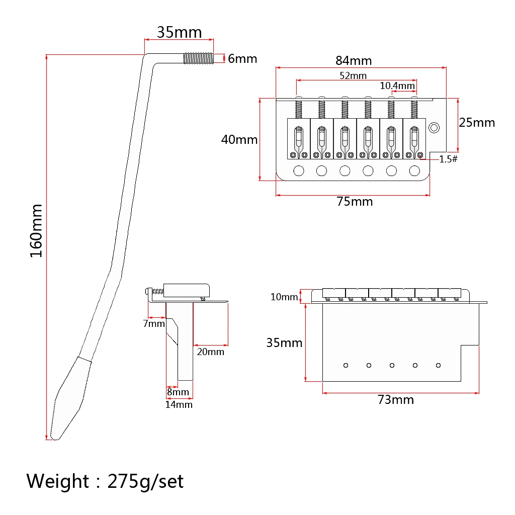 Тромоло мост с левой рукой черный Электрический гитарный металлическая Замена |