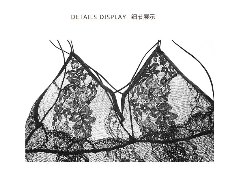 Sexy Women's Backless V-neck Nightdress Set Mesh Lace Nightdress Strap Nightdress Suit