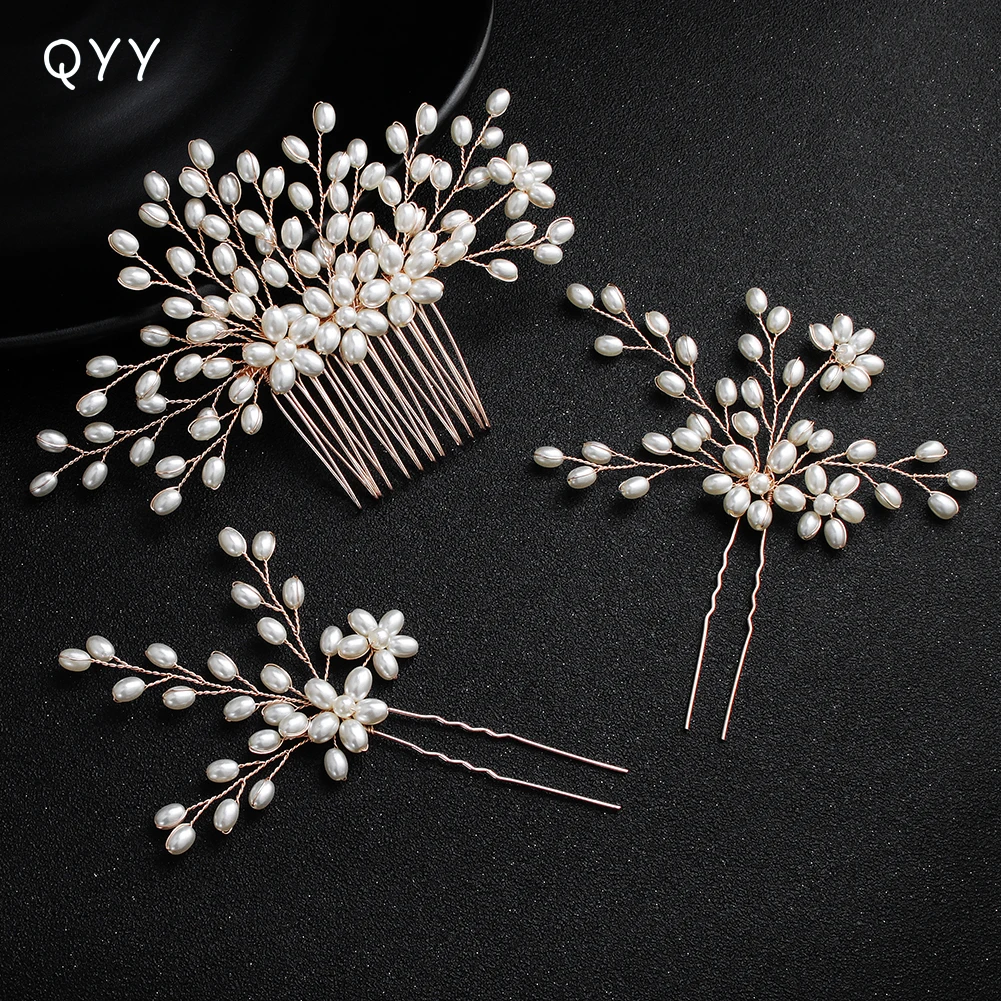 

3pcs/pack Rose Gold Color Pearl Bridal Hair Comb Clip Handmade Wedding Accessories Pins for Women Jewelry Ornaments Headpiece