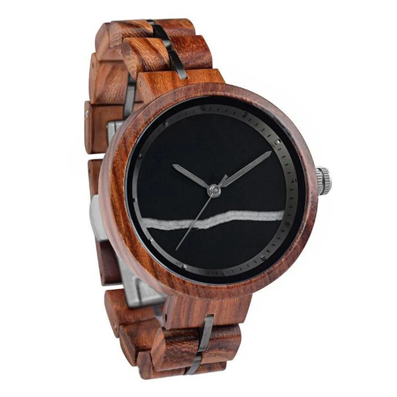 Dropshipping Popular Custom Logo Japan Movt Quartz Black Marbel and Steel Red Sandal Wood Watches for Women