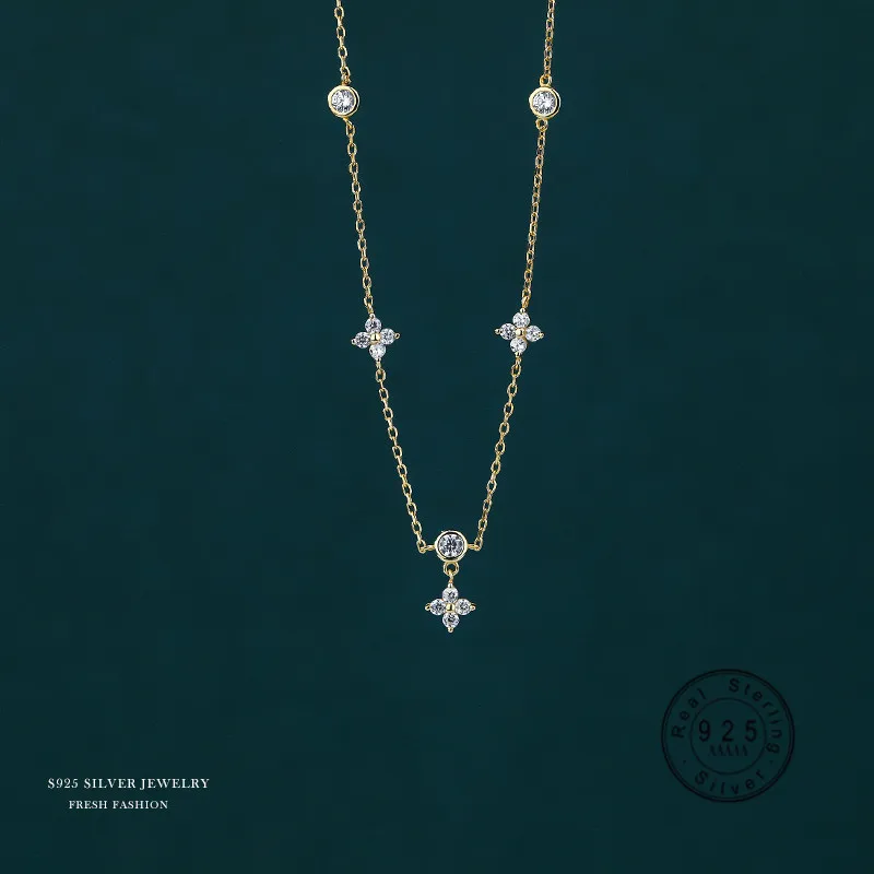 

HI MAN Korean Ins Zircon Flower S925 Sterling Silver Pendant Necklace Women Noble Temperament Wedding Jewelry