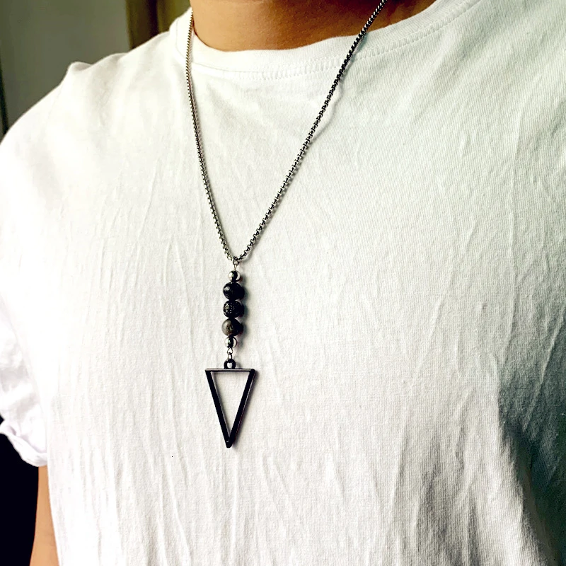 Ожерелье с треугольным кулоном для мужчин и женщин Винтажное колье полым шариком