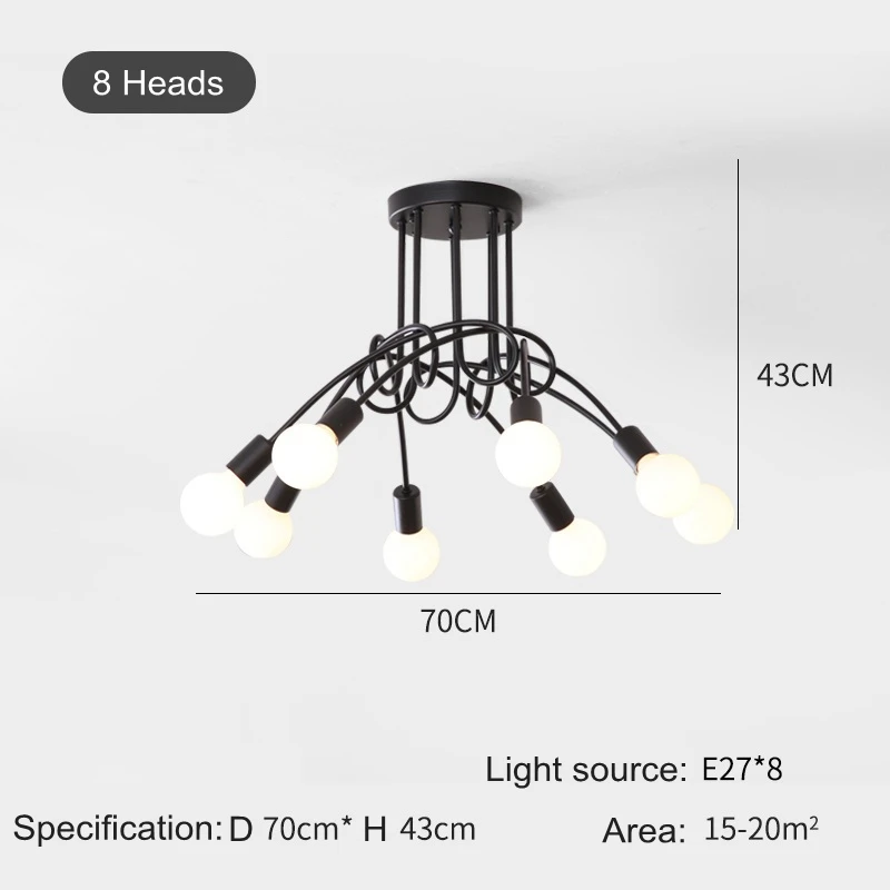 Белая и черная Скандинавская люстра в стиле лофт 8 насадок винтажная потолочная