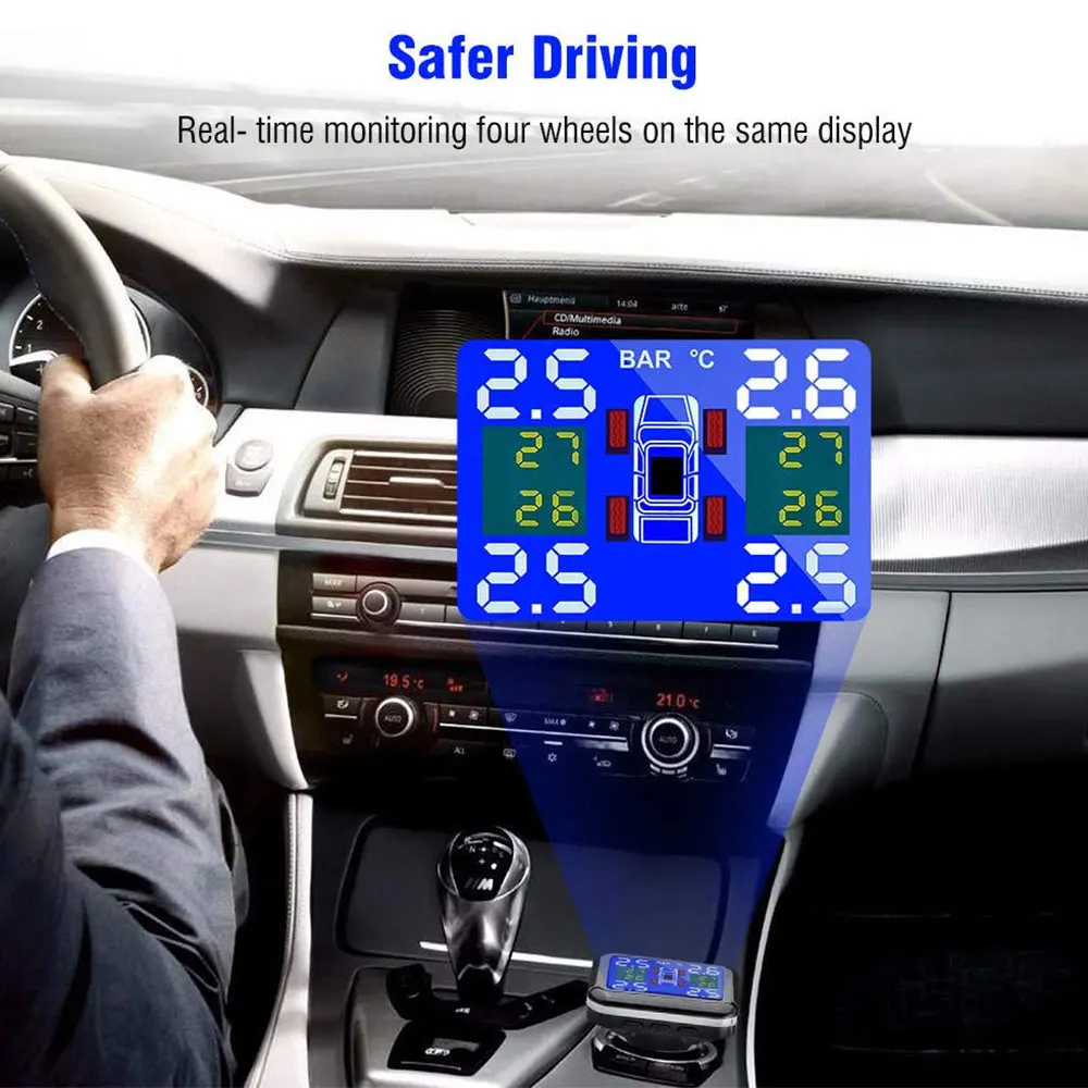 Система контроля давления в шинах TPMS с USB разъемом для прикуривателя ЖК дисплей