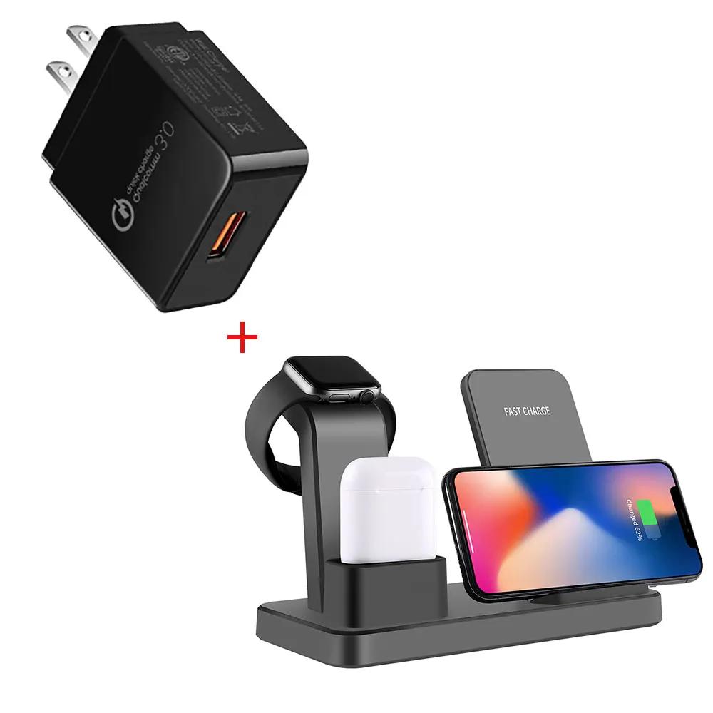 gray US Plug NYFundas беспроводной Qi 3 в 1 держатель телефона зарядное устройство 10 Вт для Apple Watch Series 4 3 2 Iphone XS Max XR 8 Plus X Iwatch Airpods Dock - Цвет: gray US Plug
