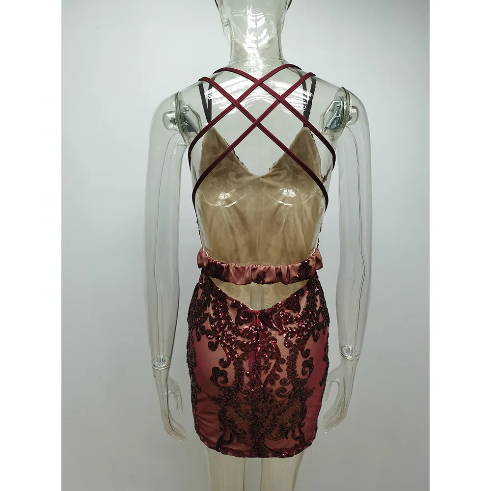 

2020 Sexy Backless Sling Mini Dress Women Sexy Strapless Party Lace V Neck Slim Sheath Summer Dress Party Nightclub Dress Mujer