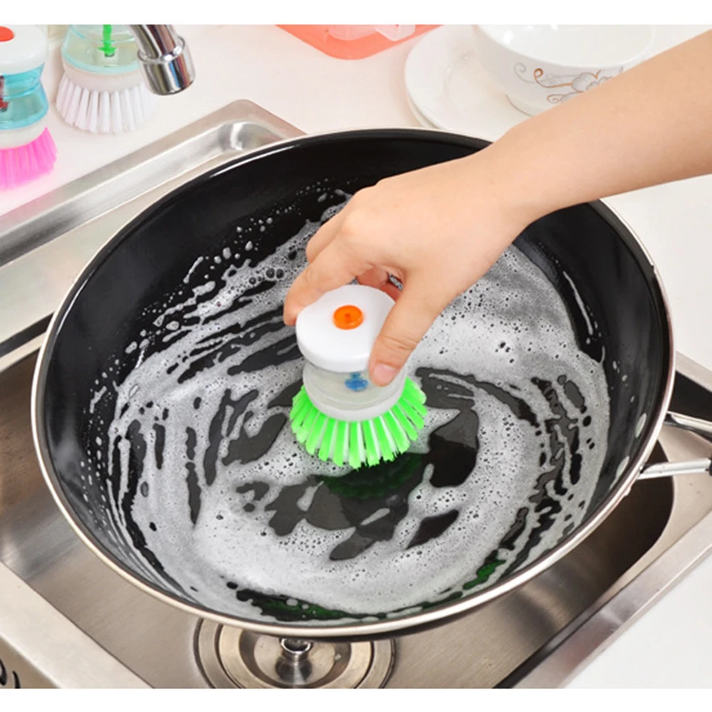 

Kitchen Dish Scrubber Brush with Soap Dispenser Cleaning Brush for Dishes Pot Pan Cleaning Home Kitchen Tools Random Color