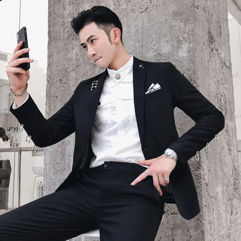 Роскошный мужской костюм классический черный комплект из 2 предметов стильный