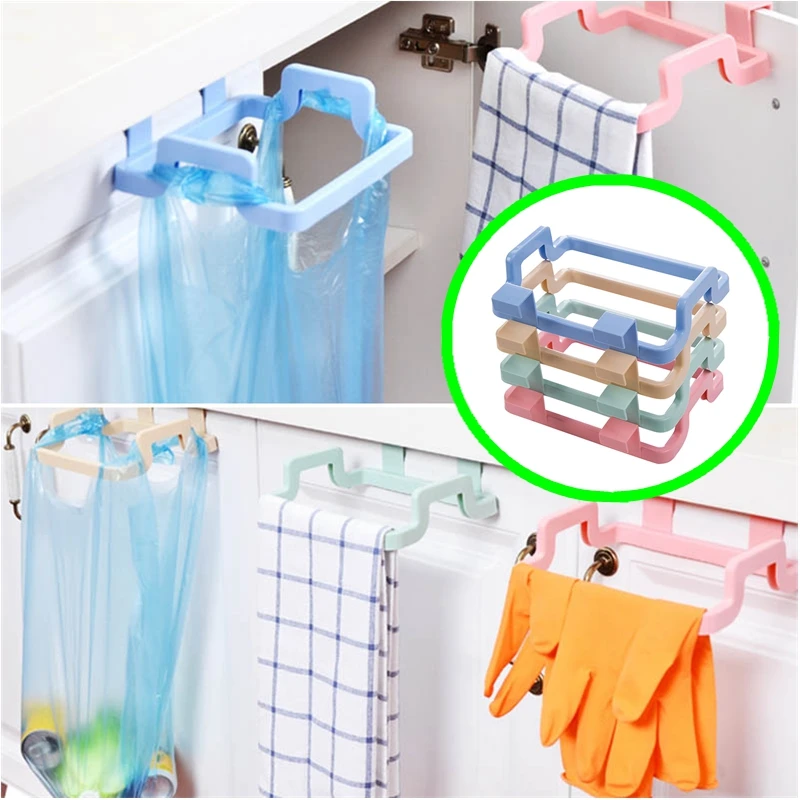 

Kitchen Organizer Bathroom Shelves Garbage Cupboard Door Back Cabinet Platics Trash Towel Holder Trash Bag Hanger Storage Shelf
