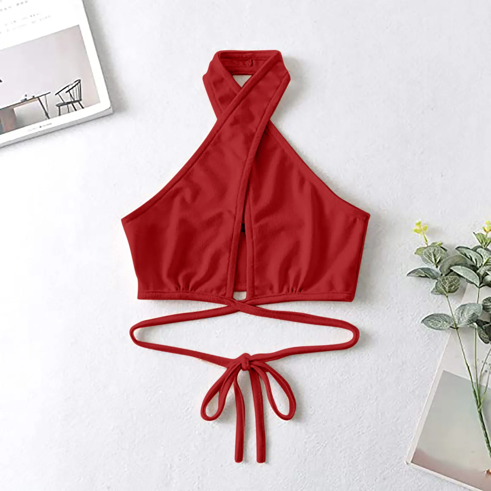 

Y2K Women Sexy Crop Top Strappy Cross Over Front Cut Out Halter Neck Sleeveless Crop Top Bandage Vest Summer Tops Woman Clothes