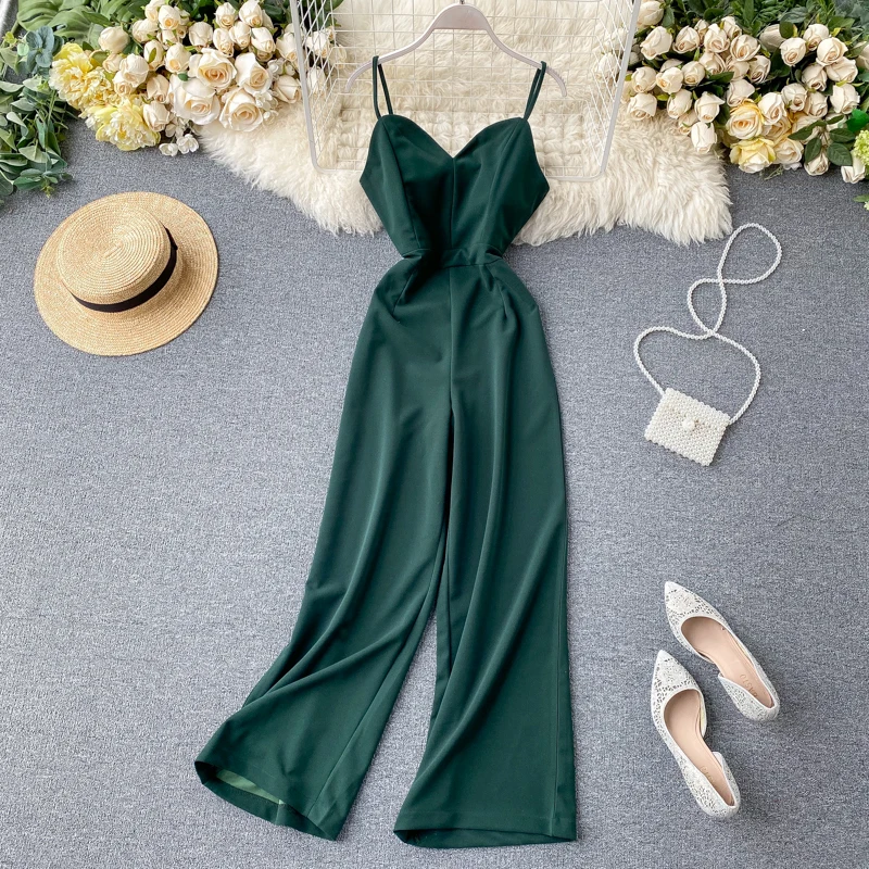 Богемный винтажный тонкий сексуальный комбинезон 2021 с V образным вырезом летний