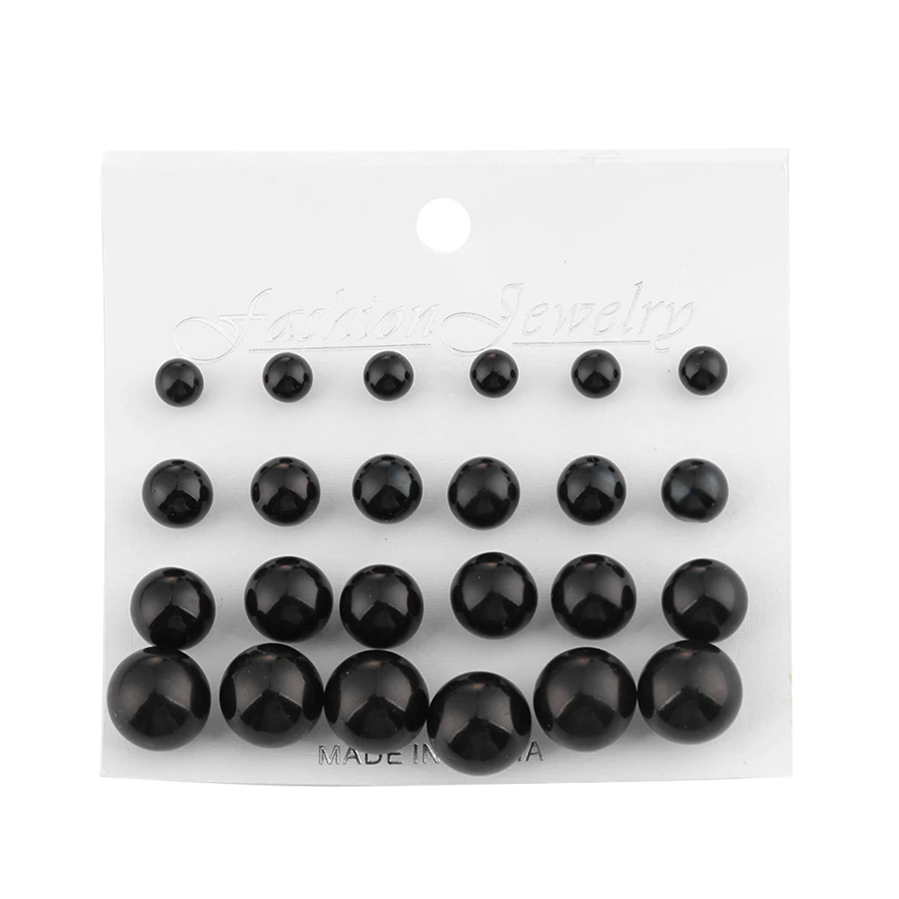 black 6/12 пар, простые изысканные элегантные свадебные серьги-гвоздики с геометрическим кристаллом, набор женских сережек из сплава с круглым цирконием, ювелирные наборы - Окраска металла: black