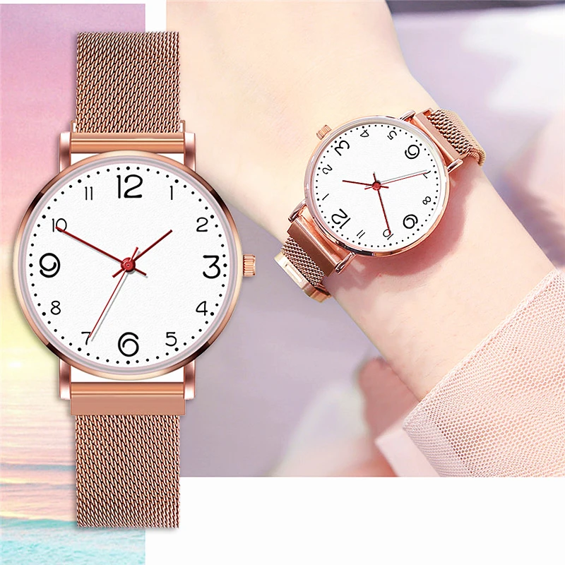 Роскошные женские часы розовое золото сетка магнитная пряжка креативный