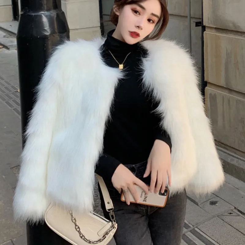 

Women's Faux Fur Coats 2020 Winter New Top Imitation Fur Coat Korean Pure Color Wool Short Ladies Outwear Female Overcoat