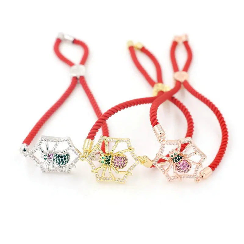 Браслет паук с фианитом и красной нитью для мужчин женщин|Браслеты шармами| |
