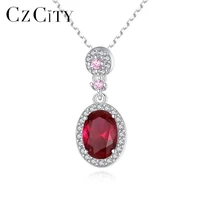 czcity ruby pendant necklace for women wedding dating 925 sterling silver red gemstone fine jewelry kolye christmas gifts sn621