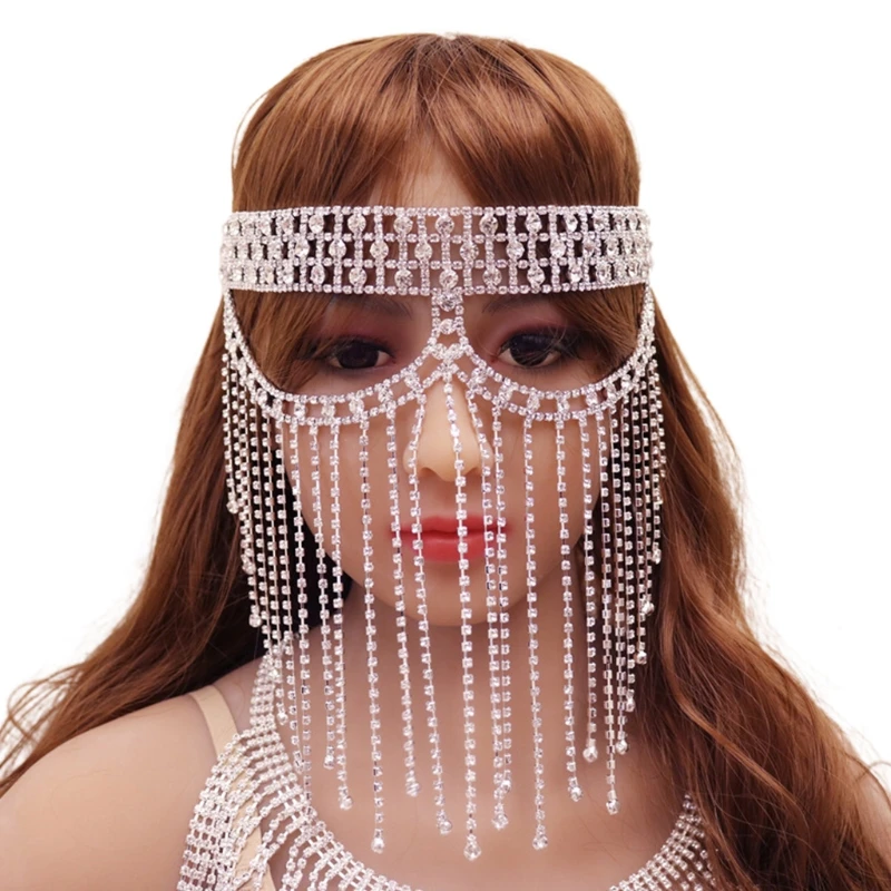 

Tassel Veil Masks Rhinestone Chain Face Mask Nightclub Dance Party Costume Face Decor Facemask Hollow Party Show