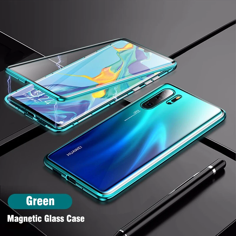 Green Double Glass Магнитный поглощающий металлический флип-чехол для телефона huawei P30 P30Pro P30Lite, двусторонний чехол из закаленного стекла huawei P30 Pro Lite, сумка - Цвет: Green Double Glass