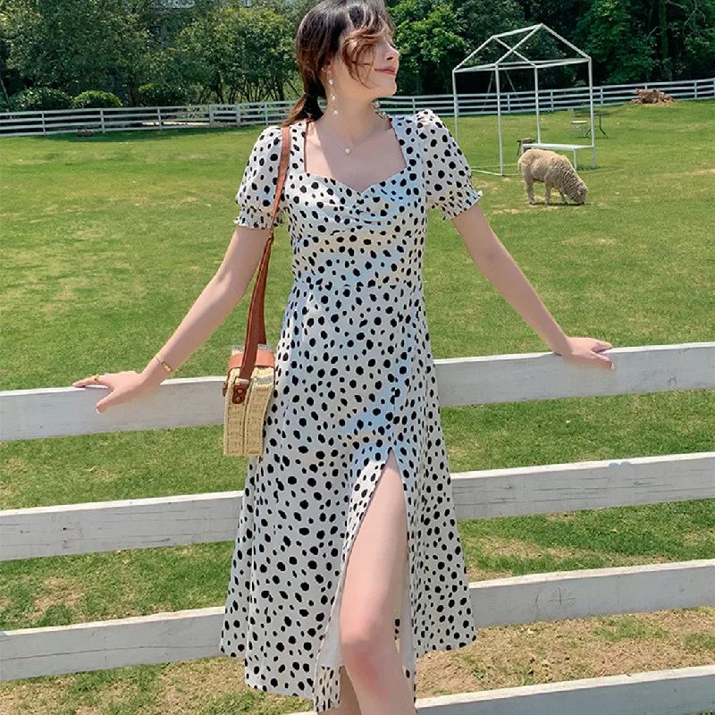 

В винтажном стиле, с оригинальным изображением тропического пляжа платье для отдыха женские миди белое шифоновое платье с леопардовым прин...