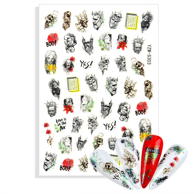 

Новинка 2022, наклейка для ногтей на Хэллоуин, череп, кость, клоун, тыква, слайдеры, змея, аниме, Мультяшные аксессуары для маникюра