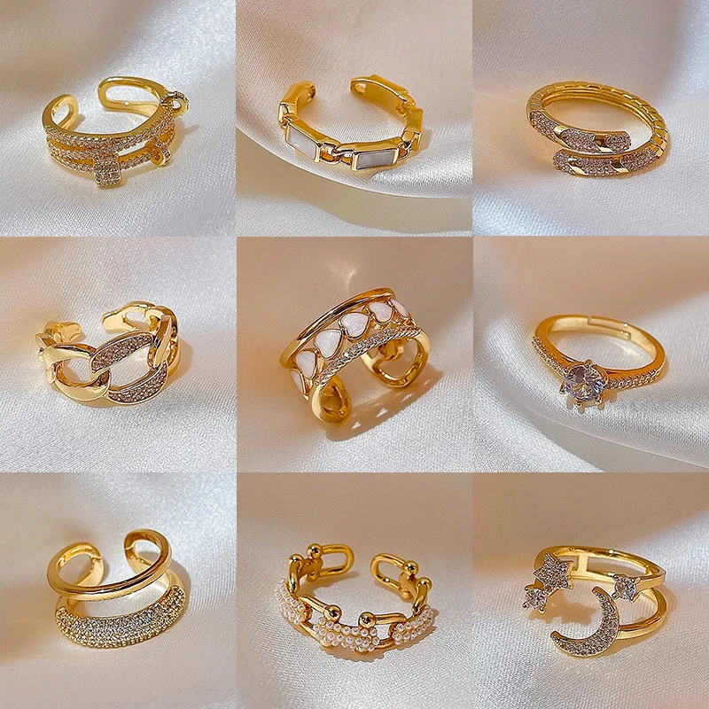 

New Fashion Jewelry Exquisite 14K Real Gold Plated AAA Zircon Ring Elegant Women's Opening Pearl ring Adjustable Wedding Gift