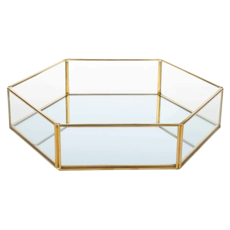 Стеклянный поднос для ювелирных украшений с золотым ободком прозрачная шкатулка