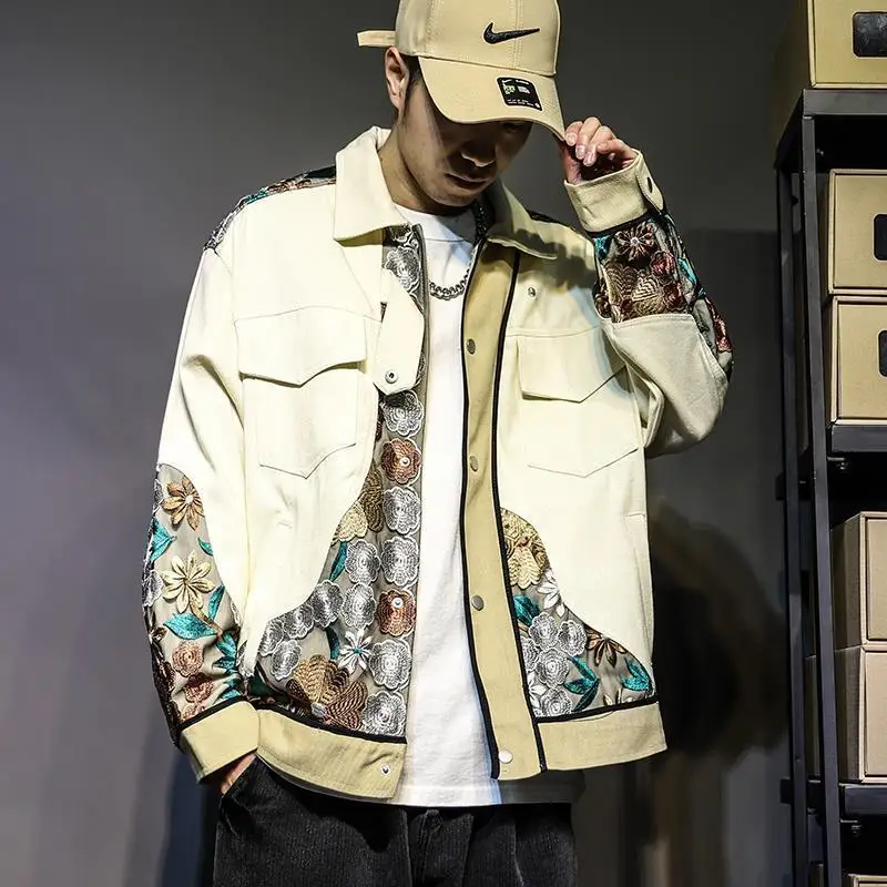 Куртка мужская с вышивкой повседневная бейсбольная форма свободный лоскутный