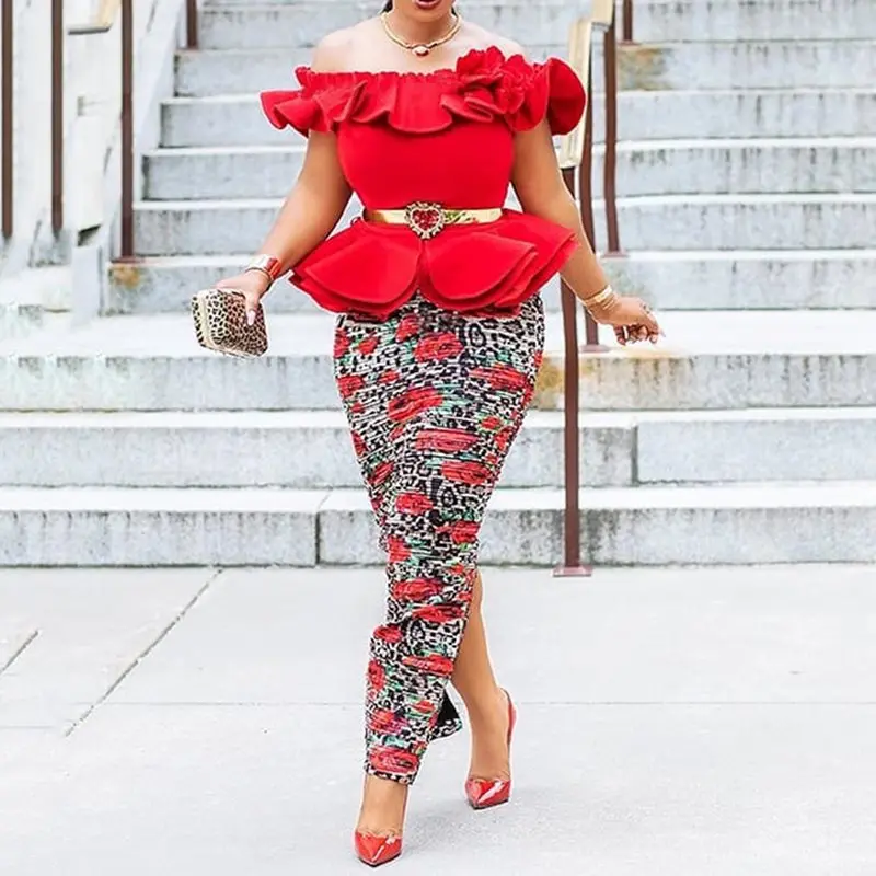 Красного цвета в африканском стиле женское платье 2020 сексуальная оборками Slash