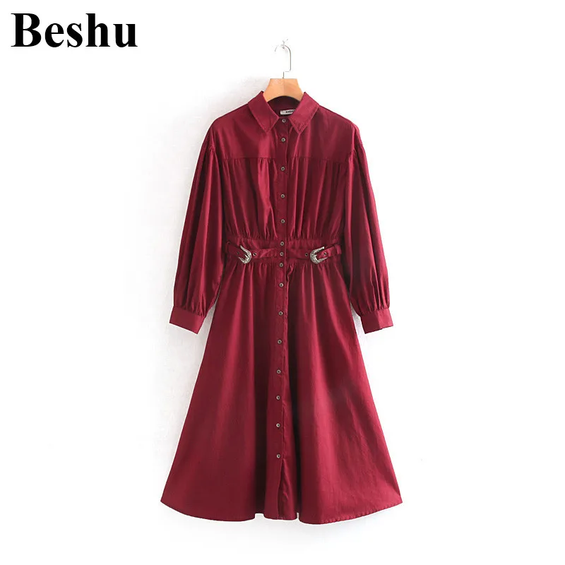 Za 2019 элегантное женское платье с поясом миди повседневное красное
