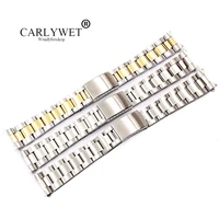 carlywet 19 20mm 316l stainless steel two tone gold silver watch band strap old style oyster bracelet hollow curved end