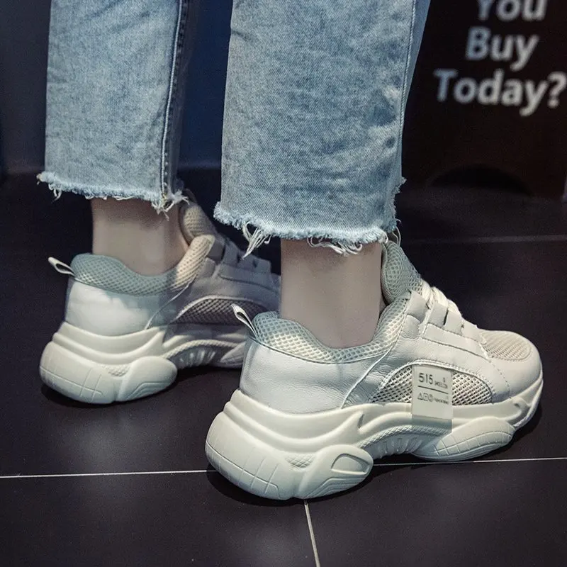 

2021 New Women's Sneakers Breathable Mesh Shoes Sneakers Spring New Korean WoMen's Shoes Fashion Old Shoes White Shoes Size 40