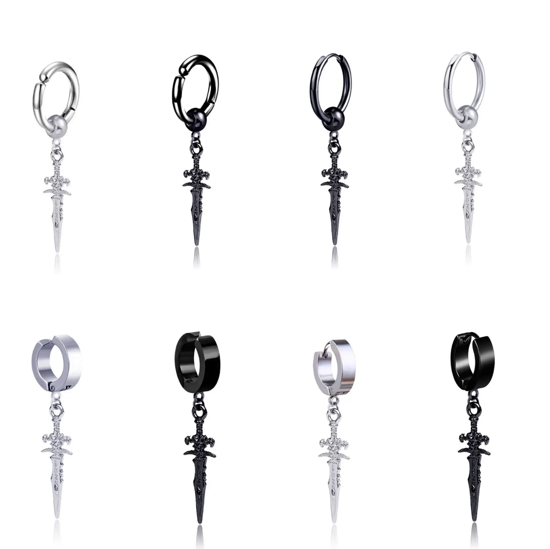 

Korean Style Retro Personalized Hip Hop Sword-Shaped Earrings Trendy Men's Earrings Cross Sword-Shaped Ear Clip Mens Earrings