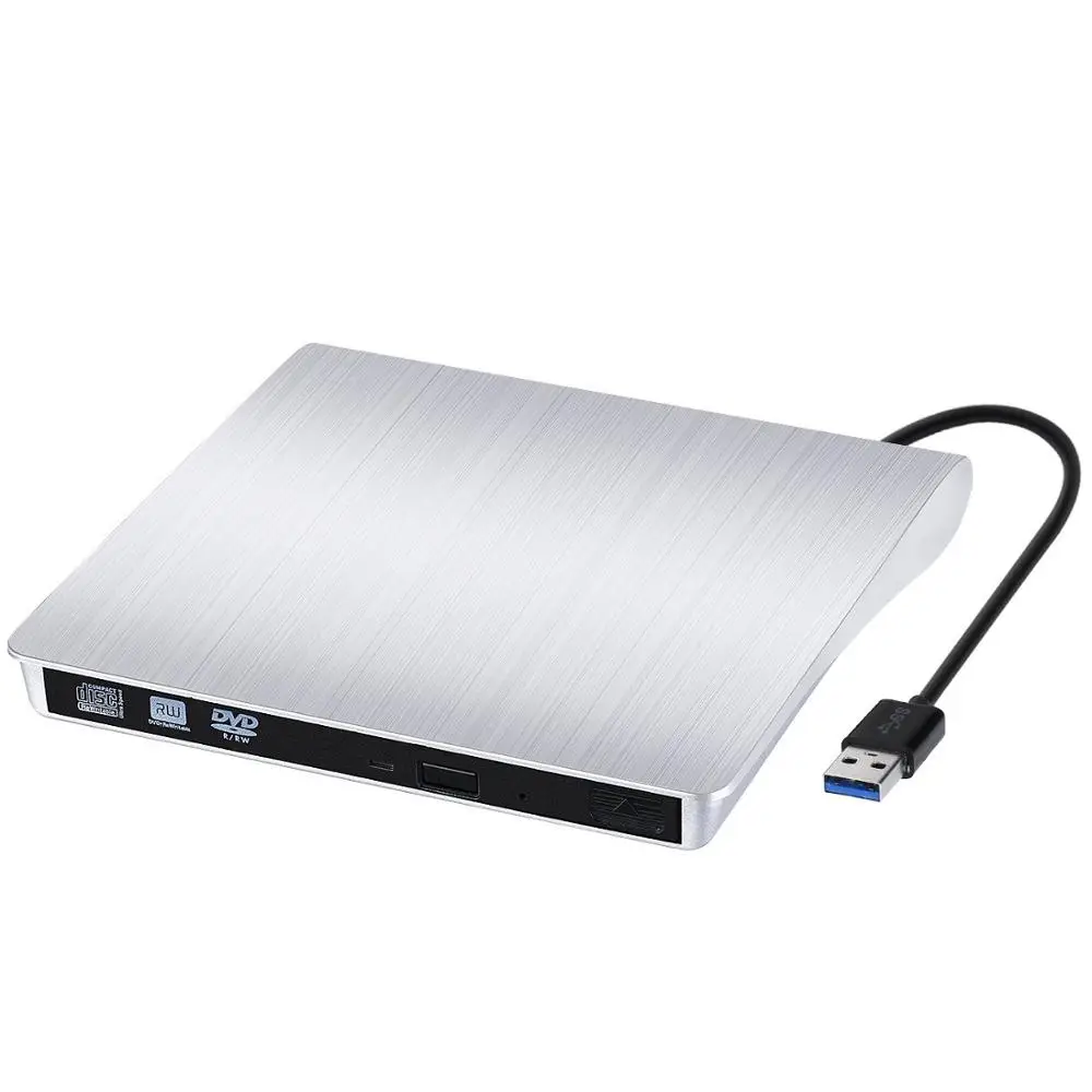 Silver YiYaYo USB 3,0 внешний накопитель DVD-ROM CD-RW DVD-RW горелки Портативный считыватель тонкий для Windows7/8/10 - Цвет: Silver