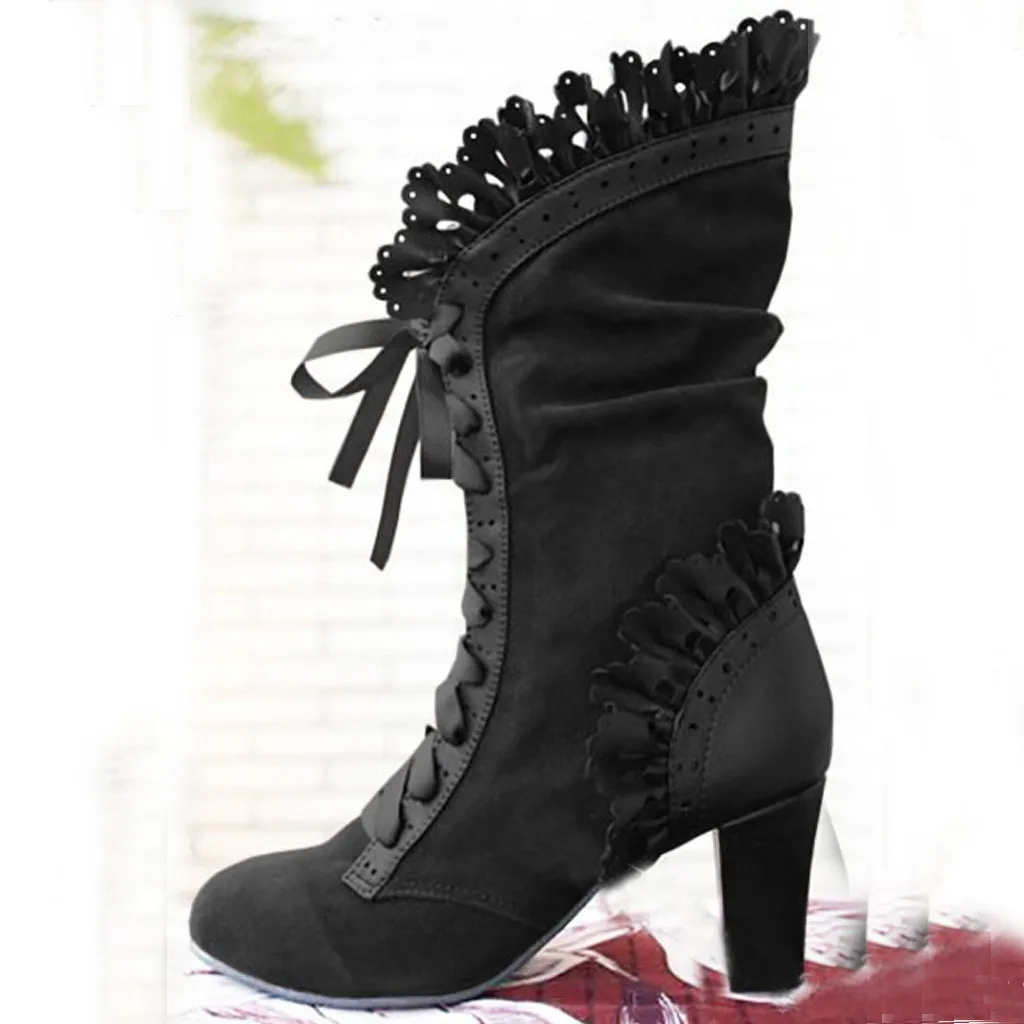 

Women's Large Size High-Heel Cross-Strap Large Size Boot Lace-Up Mid-Boot Shoes botines mujer 2019 invierno plataforma#N3