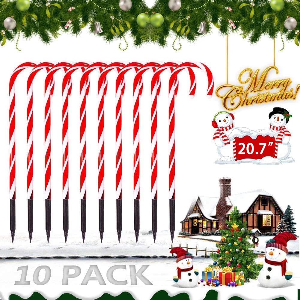 

10x Christmas Candy Cane Light LED Warm White PS Material Courtyard Lawn Marker Light Christmas Outdoor Garden Party Decoration