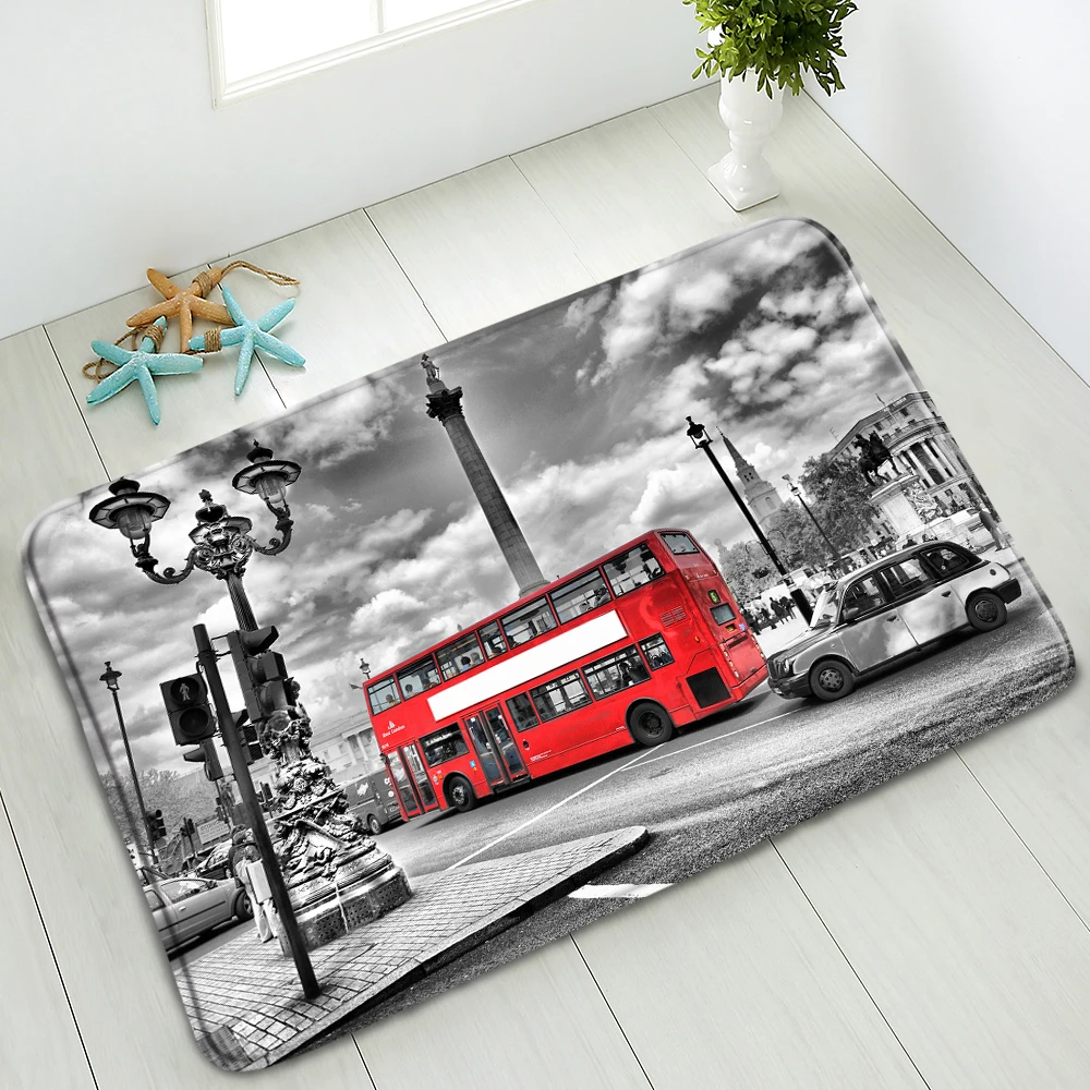 

Vintage Retro Street Non-Slip Bathroom Mat Nostalgic Bus Car Bedroom Kitchen Doormat Absorbent Carpet Flannel Washable Foot Pads