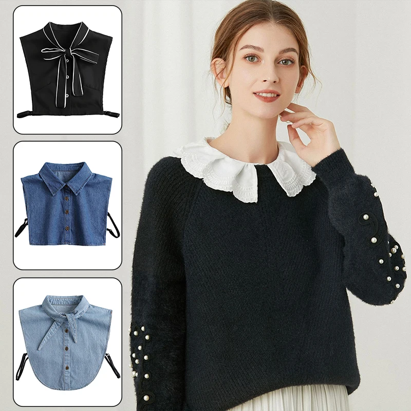 

Lady Half Shirt Blouse Detachable Chiffon Fake Collars Sweater Carding Decorative Dicky Collar Faux Collar for Womens