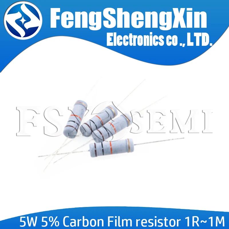 10 шт./лот 5 Вт 5% карбоновый пленочный резистор 1R ~ 1M 2.2R 10R 22R 47R 51R 100R 150R 470R 1K 4 7 K 10K 47K 1 2