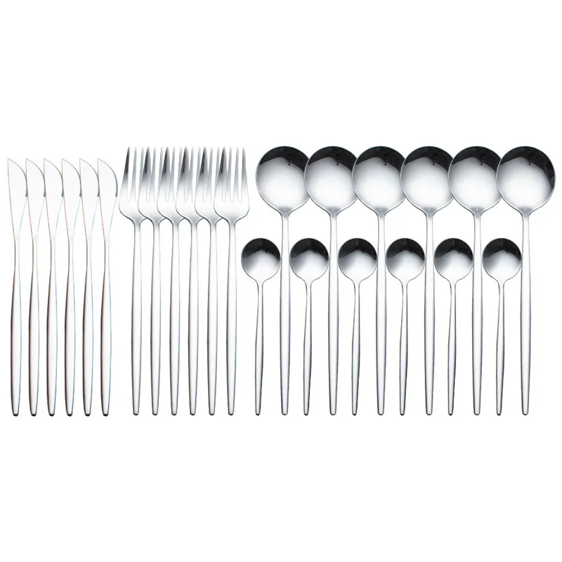 

24pcs Dinnerware Set Stainless Steel Tableware Set Knife Fork Spoon Luxury Cutlery Set Gift Box Flatware Dishwasher Safe Cocina