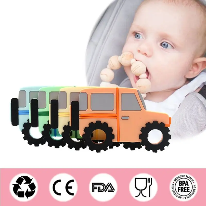 

Silicone Kids Baby Teether DIY Cartoon Car Shape Charm Infant Newborn Teething Toy Toddler Bathing Gift