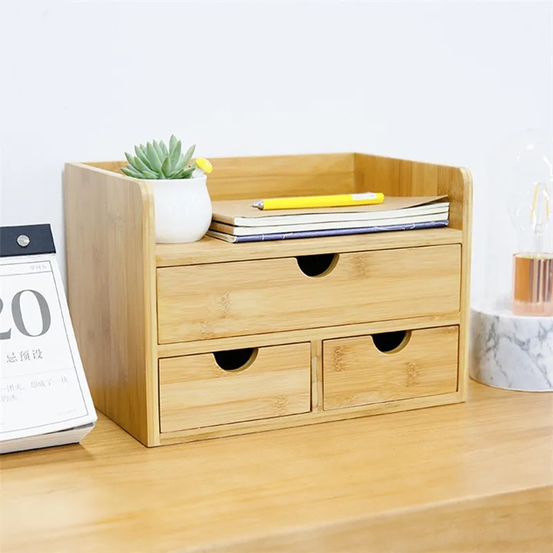 3 уровневый бамбуковый Настольный органайзер для хранения с ящиками идеально
