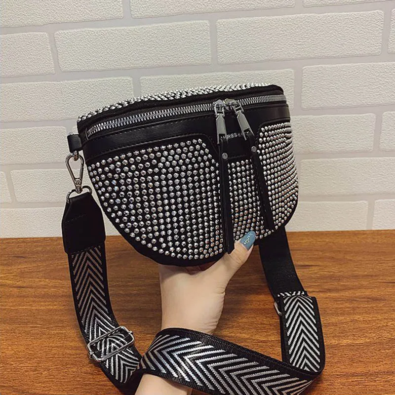 

Rhinestone Fanny pack Women Waist Belt Bag Luxury Leather Shoulder Crossbody Bags Chest pack Fashion Female Waist Bag Hip pack