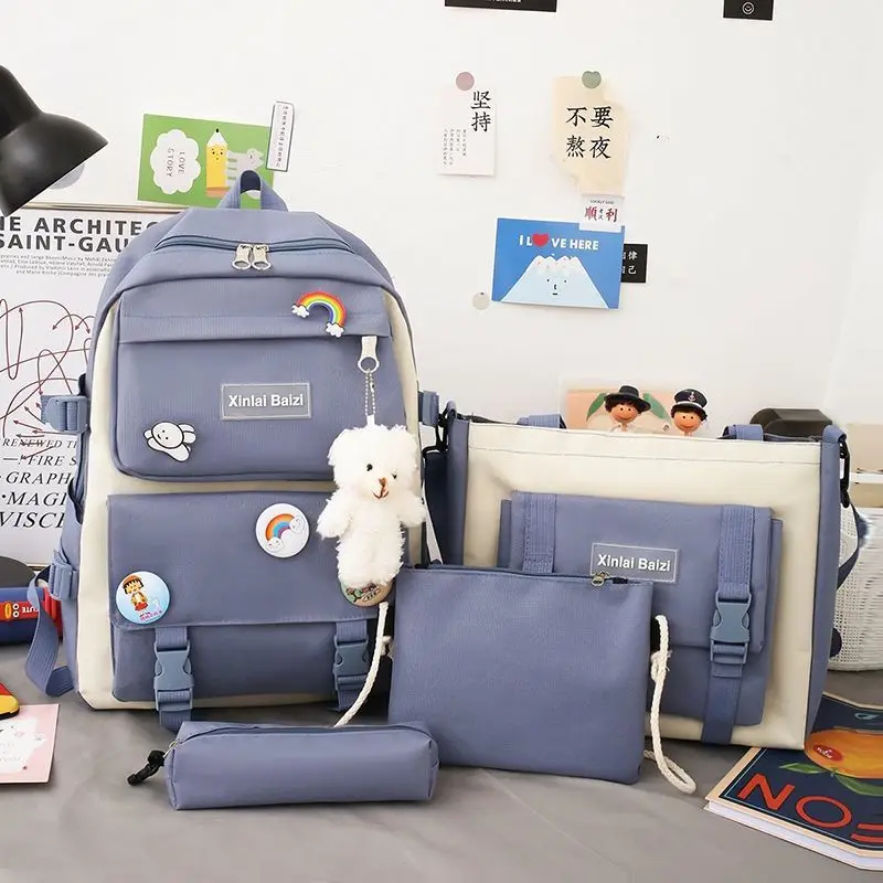 

4 Pcs/set Middle Student School Bags for Teenage Girls Canvas Backpack Women