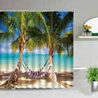 Ландшафтная занавеска для душа, пляжный гамак, пальма, морская черепаха, морской пейзаж, водонепроницаемый декоративный Комплект для ванной комнаты, занавеска с крючком