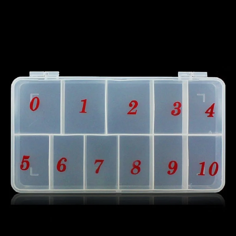 1Box Nail Art Tips Empty Storage Box For 1000pcs 10 Sizes Nail Tips Tweezers Clippers Pens Polishing Container Manicure Box