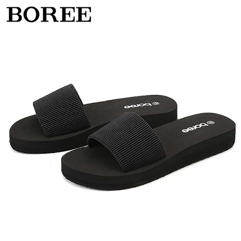 

BOREE Summer Sandals For Women Elastic Fabric Wedges Slippers Indoor Outdoor Beach Flip Flops Anti-slip Platform Slipper Female