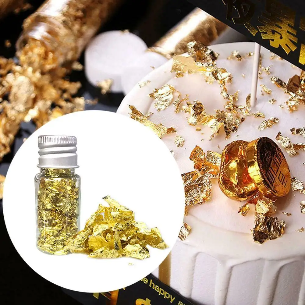 

1 Bottle Gold Foil Paper Household Food Decorative Golden Leaf Not Edible Festive Party Cake Baking Decorating Supplies Nail Art